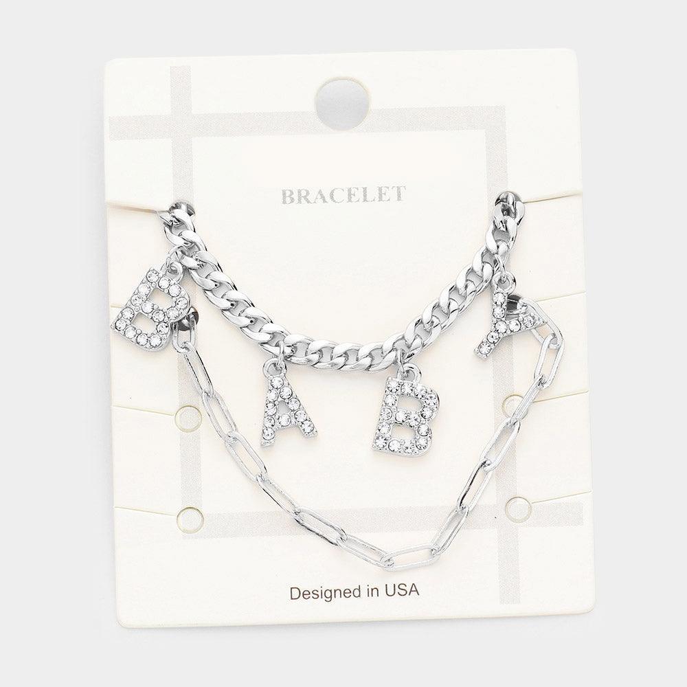 Clear 2PCS BABY Rhinestone Embellished Metal Chain Bracelets - Jewelry Store by Erik Rayo