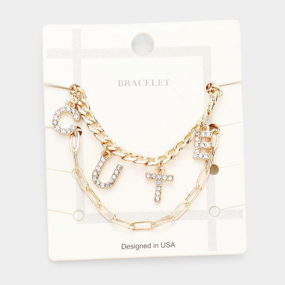 Gold 2PCS CUTE Rhinestone Embellished Metal Chain Bracelets - Jewelry Store by Erik Rayo