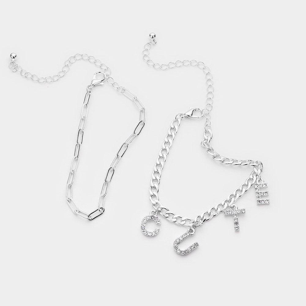 Clear 2PCS CUTE Rhinestone Embellished Metal Chain Bracelets - Jewelry Store by Erik Rayo