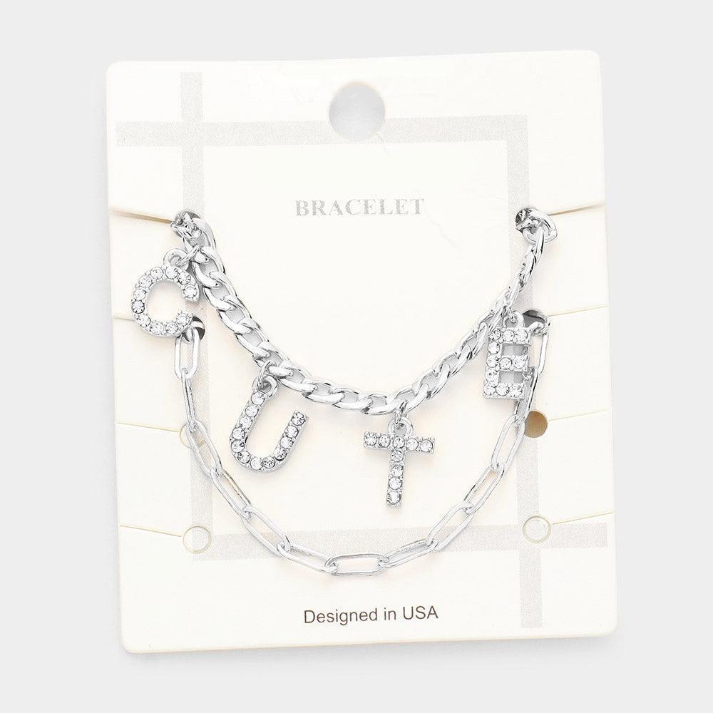 Clear 2PCS CUTE Rhinestone Embellished Metal Chain Bracelets - Jewelry Store by Erik Rayo