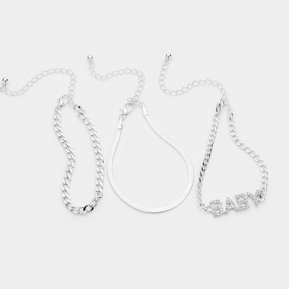 Clear 3PCS BABY Rhinestone Embellished Metal Chain Bracelets - Jewelry Store by Erik Rayo