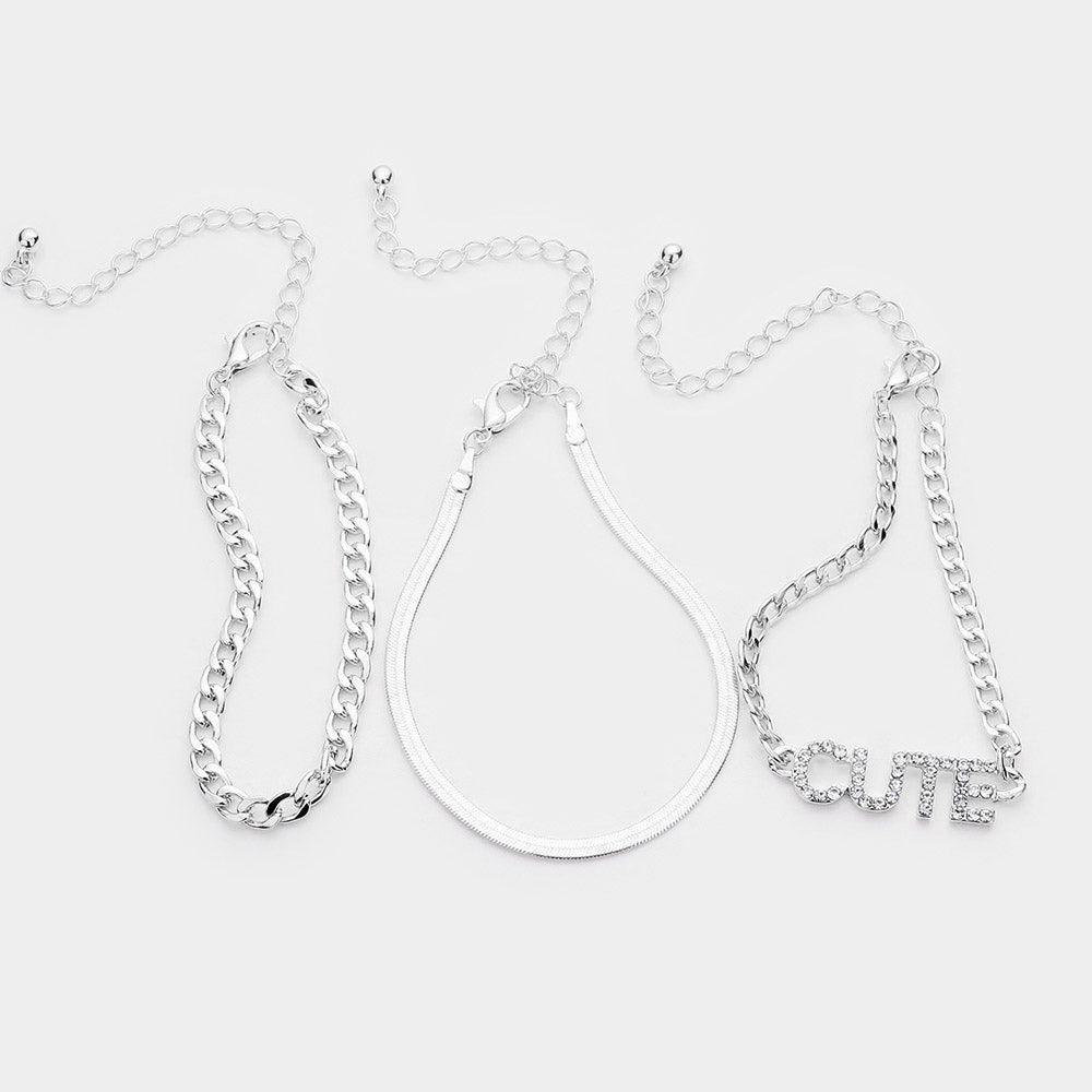 Clear 3PCS CUTE Rhinestone Embellished Metal Chain Bracelets - Jewelry Store by Erik Rayo