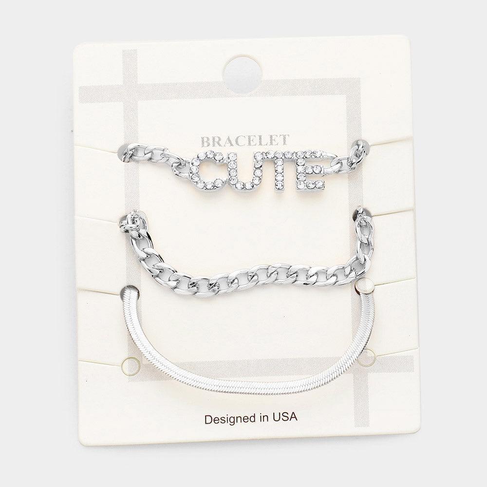 Clear 3PCS CUTE Rhinestone Embellished Metal Chain Bracelets - Jewelry Store by Erik Rayo