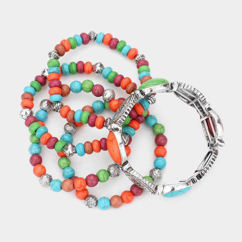 Silver 5PCS Natural Stone Western Style Multi Layered Bracelets - Jewelry Store by Erik Rayo