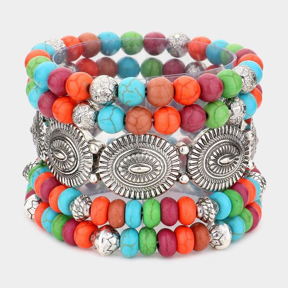 5PCS - Tribal Natural Stone Stretch Bracelets - Jewelry Store by Erik Rayo