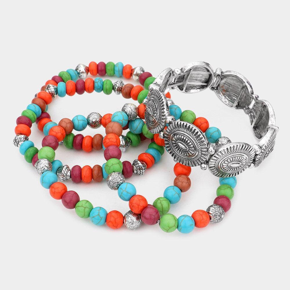5PCS - Tribal Natural Stone Stretch Bracelets - Jewelry Store by Erik Rayo