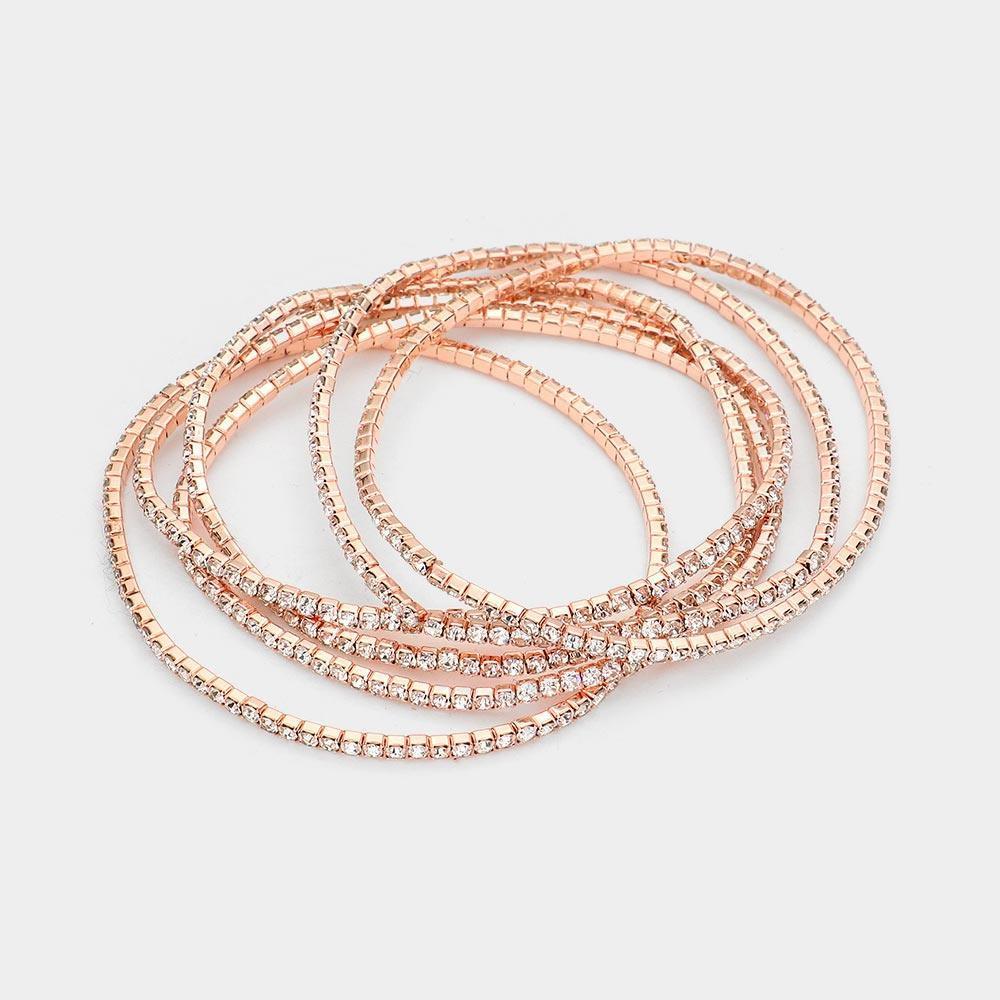 Clear 6PCS - Rhinestone Multi Layered Stretch Evening Bracelets - Jewelry Store by Erik Rayo