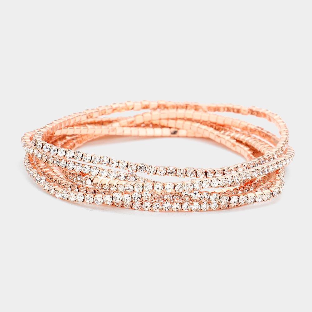 Clear 6PCS - Rhinestone Multi Layered Stretch Evening Bracelets - Jewelry Store by Erik Rayo