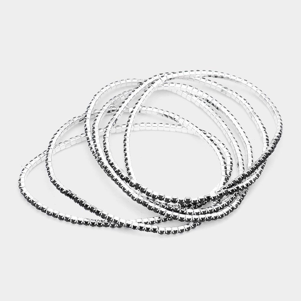 Silver 6PCS Rhinestone Multi Layered Stretch Evening Bracelets - Jewelry Store by Erik Rayo