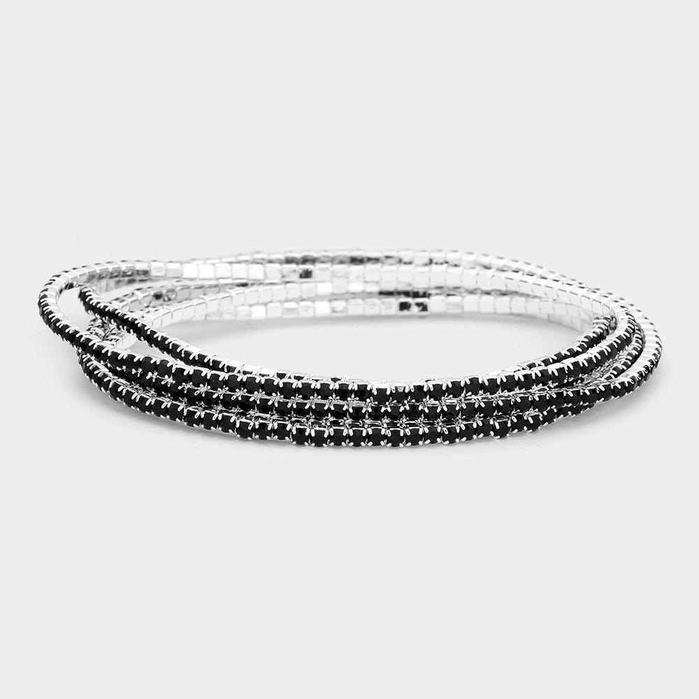 Silver 6PCS Rhinestone Multi Layered Stretch Evening Bracelets - Jewelry Store by Erik Rayo