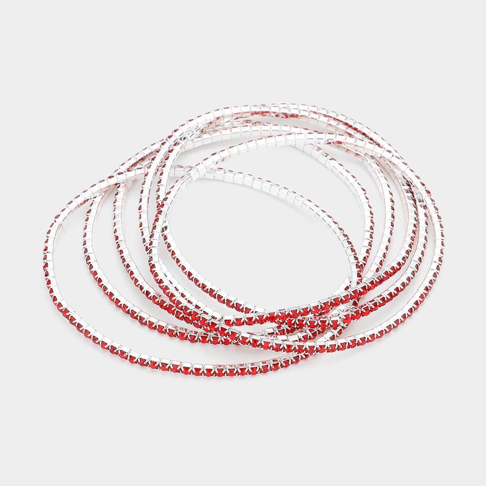 Red 6PCS Rhinestone Multi Layered Stretch Evening Bracelets - Jewelry Store by Erik Rayo