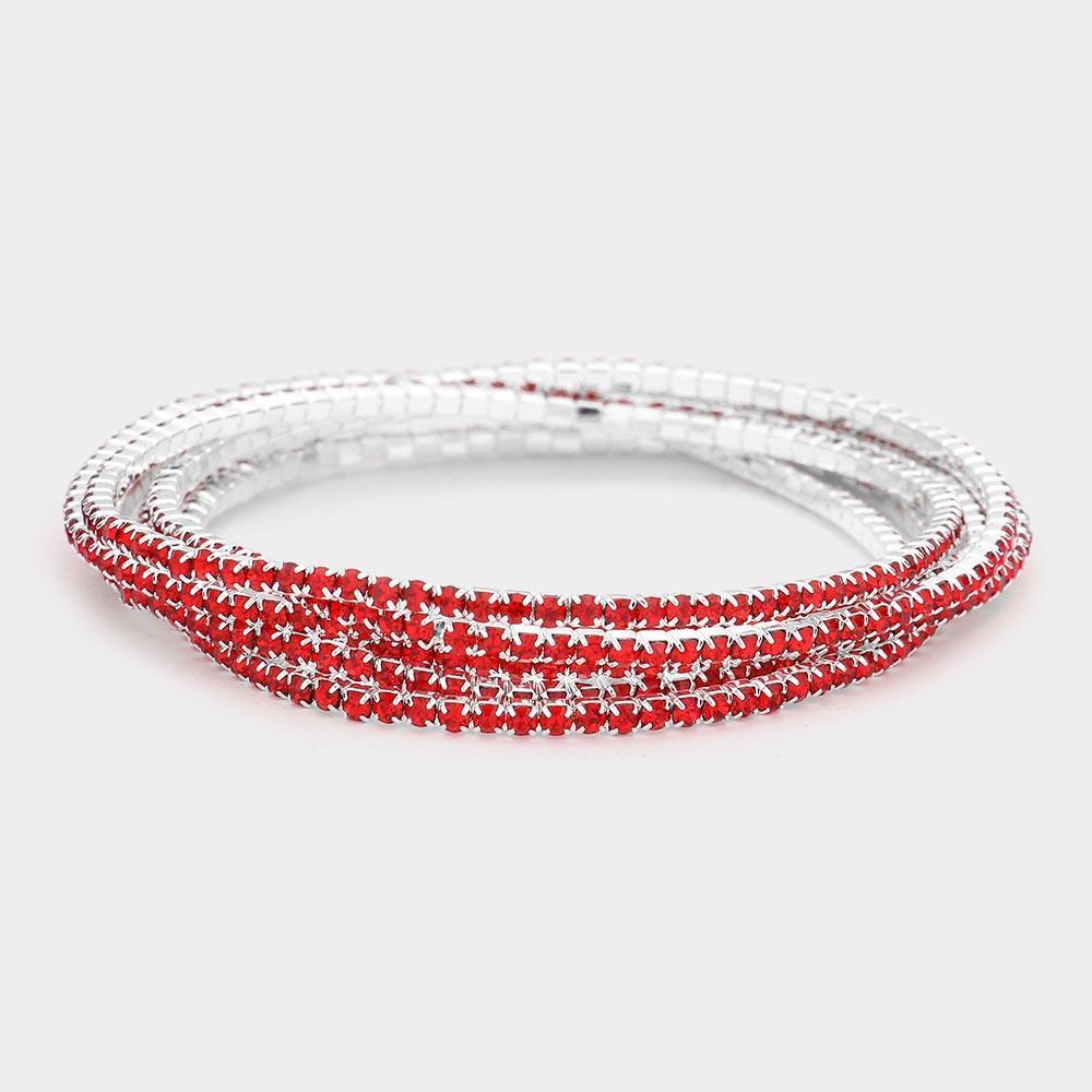 Red 6PCS Rhinestone Multi Layered Stretch Evening Bracelets - Jewelry Store by Erik Rayo