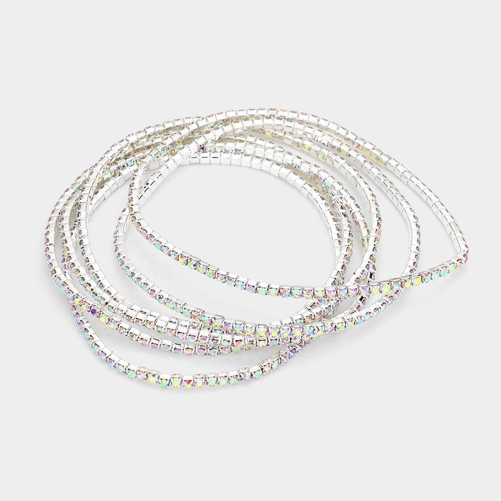 Silver 6PCS Rhinestone Multi Layered Stretch Evening Bracelets - Jewelry Store by Erik Rayo