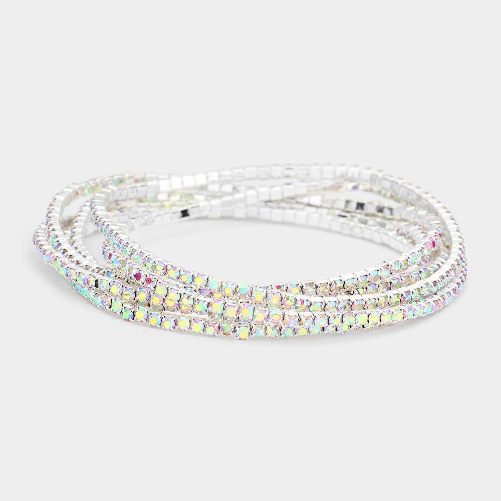 Silver 6PCS Rhinestone Multi Layered Stretch Evening Bracelets - Jewelry Store by Erik Rayo