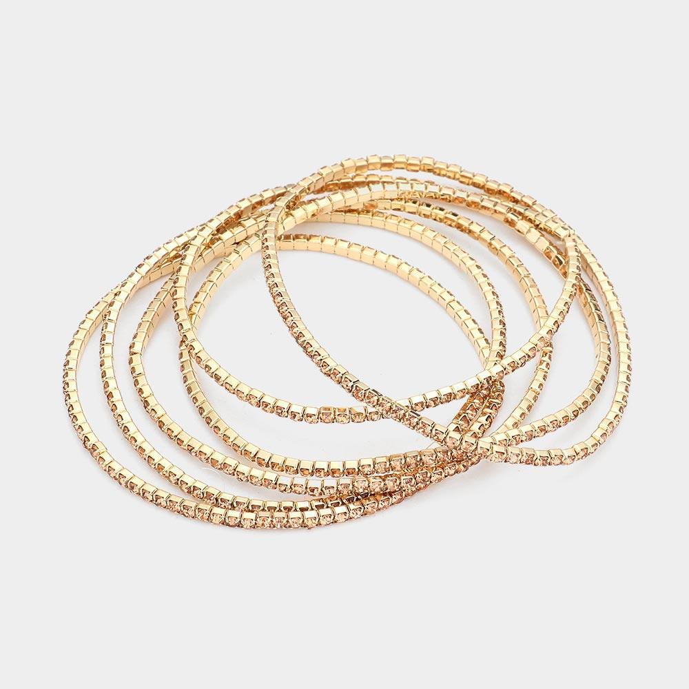 Gold 6PCS - Rhinestone Multi Layered Stretch Evening Bracelets - Jewelry Store by Erik Rayo