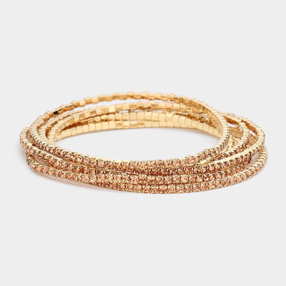 Gold 6PCS - Rhinestone Multi Layered Stretch Evening Bracelets - Jewelry Store by Erik Rayo