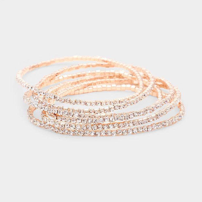 Clear 6PCS - Rhinestone Multi Layered Stretch Evening Bracelets - Jewelry Store by Erik Rayo