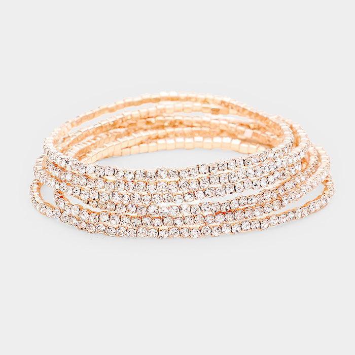 Clear 6PCS - Rhinestone Multi Layered Stretch Evening Bracelets - Jewelry Store by Erik Rayo