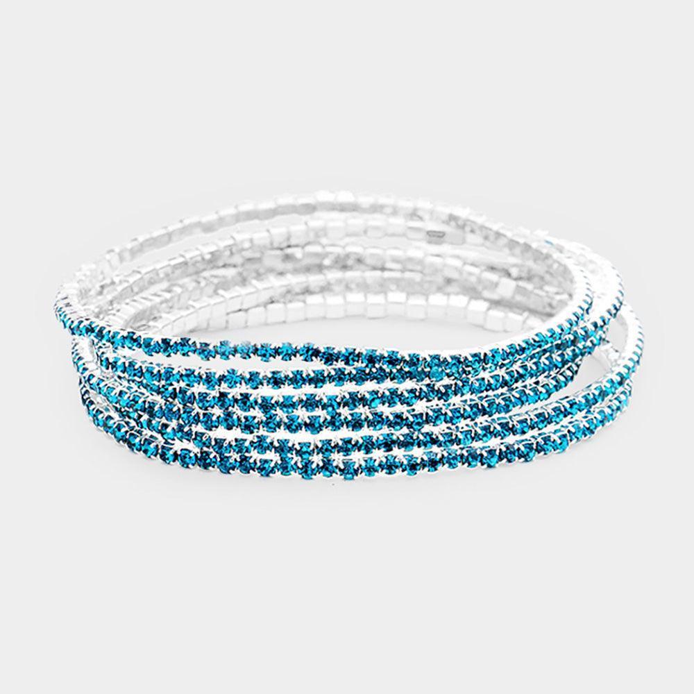 Silver 6PCS Rhinestone Multi Layered Stretch Evening Bracelets - Jewelry Store by Erik Rayo