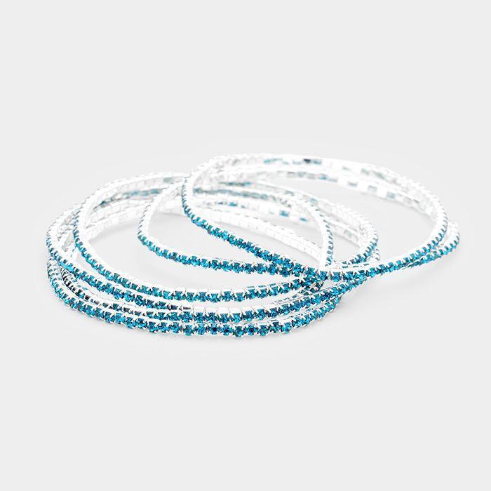 Silver 6PCS Rhinestone Multi Layered Stretch Evening Bracelets - Jewelry Store by Erik Rayo