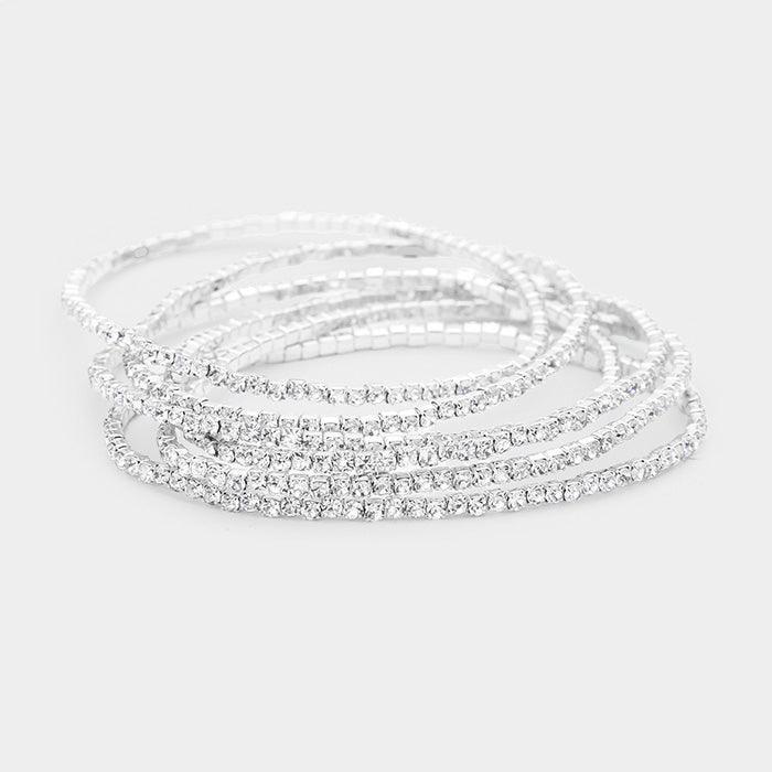 Clear 6PCS Rhinestone Multi Layered Stretch Evening Bracelets - Jewelry Store by Erik Rayo