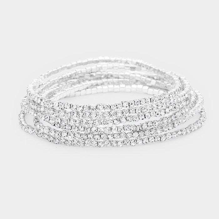Clear 6PCS Rhinestone Multi Layered Stretch Evening Bracelets - Jewelry Store by Erik Rayo