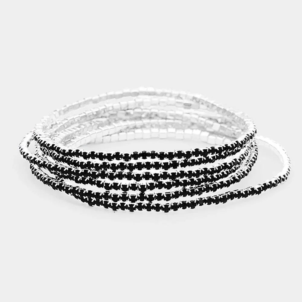 Silver 6PCS Rhinestone Multi Layered Stretch Evening Bracelets - Jewelry Store by Erik Rayo