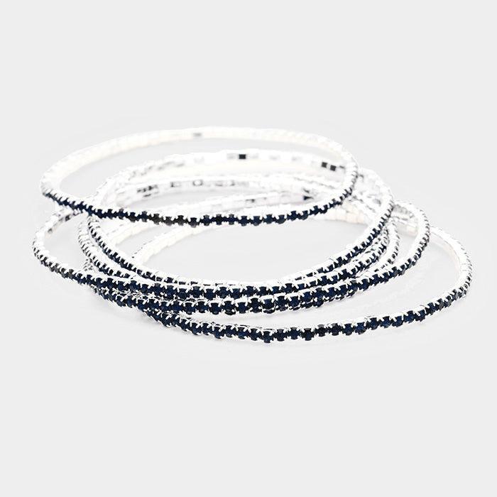 Silver 6PCS Rhinestone Multi Layered Stretch Evening Bracelets - Jewelry Store by Erik Rayo