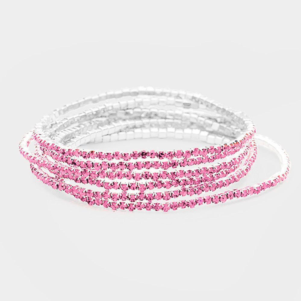Pink 6PCS Rhinestone Multi Layered Stretch Evening Bracelets - Jewelry Store by Erik Rayo