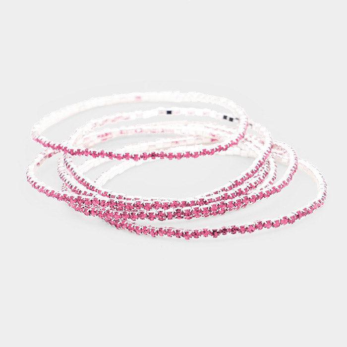 Pink 6PCS Rhinestone Multi Layered Stretch Evening Bracelets - Jewelry Store by Erik Rayo