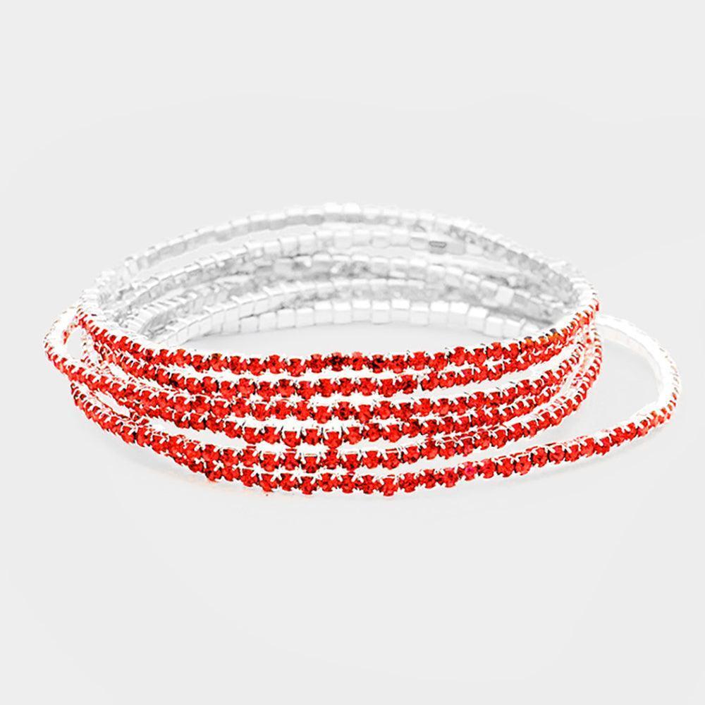 Red 6PCS Rhinestone Multi Layered Stretch Evening Bracelets - Jewelry Store by Erik Rayo