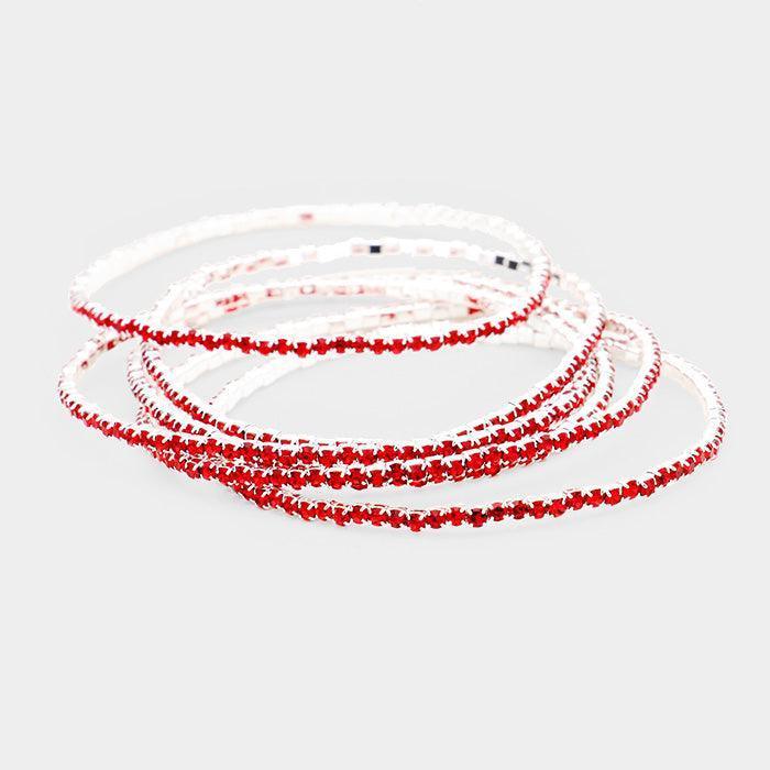 Red 6PCS Rhinestone Multi Layered Stretch Evening Bracelets - Jewelry Store by Erik Rayo