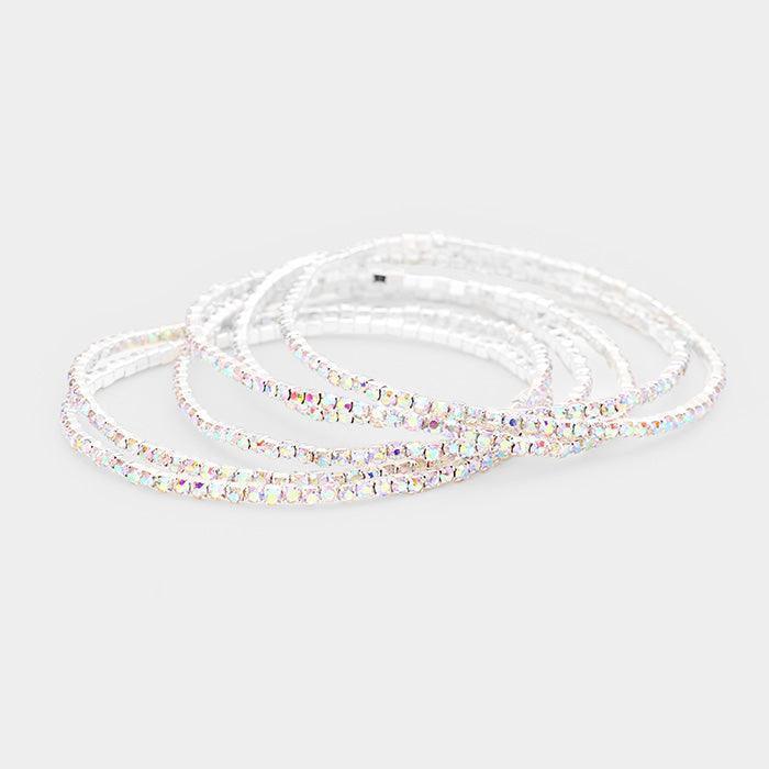 Silver 6PCS Rhinestone Multi Layered Stretch Evening Bracelets - Jewelry Store by Erik Rayo