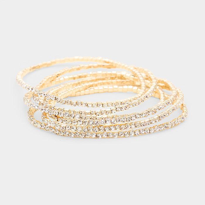Clear 6PCS - Rhinestone Multi Layered Stretch Evening Bracelets - Jewelry Store by Erik Rayo