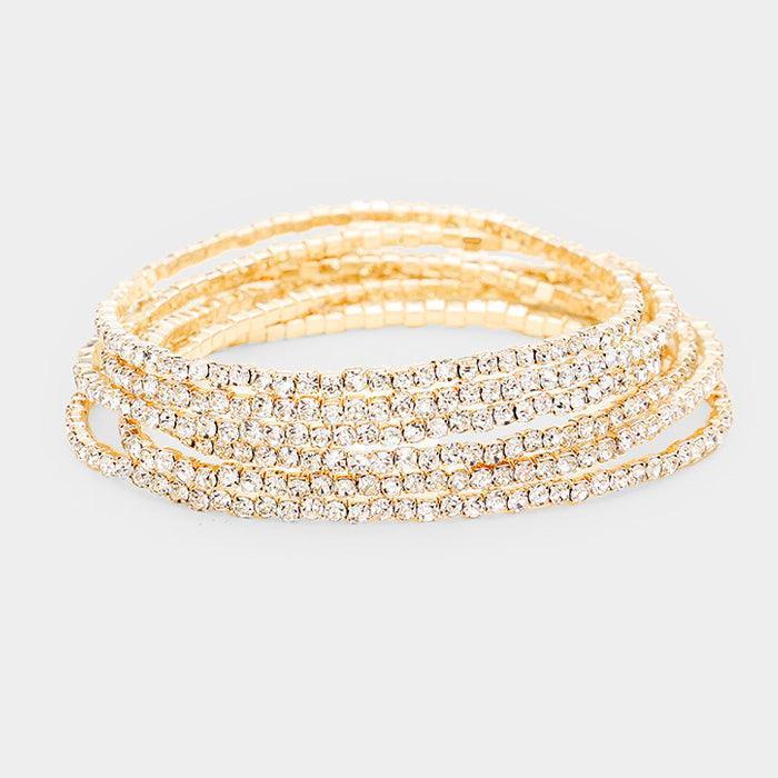 Clear 6PCS - Rhinestone Multi Layered Stretch Evening Bracelets - Jewelry Store by Erik Rayo