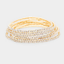 Load image into Gallery viewer, Clear 6PCS - Rhinestone Multi Layered Stretch Evening Bracelets
