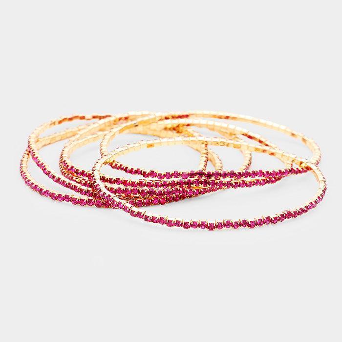 Red 6PCS - Rhinestone Multi Layered Stretch Evening Bracelets - Jewelry Store by Erik Rayo