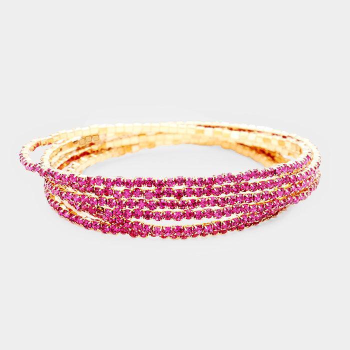 Red 6PCS - Rhinestone Multi Layered Stretch Evening Bracelets - Jewelry Store by Erik Rayo