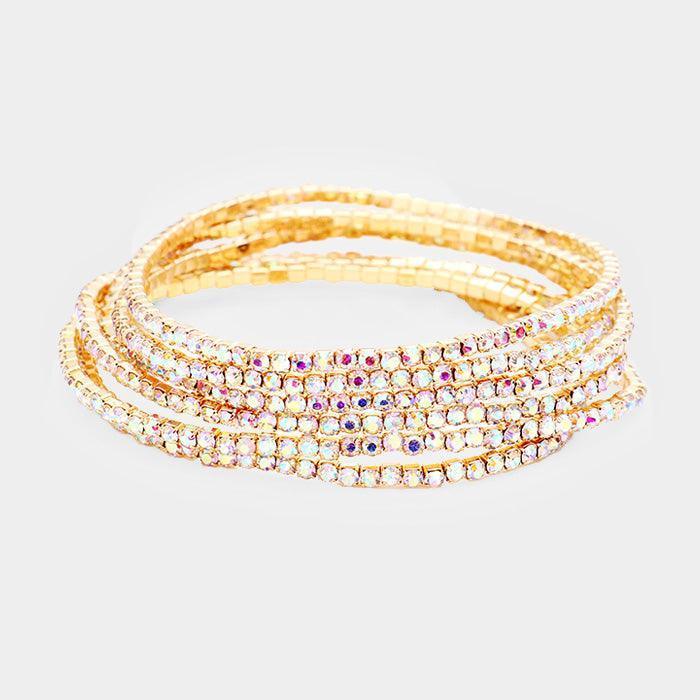 Gold 6PCS - Rhinestone Multi Layered Stretch Evening Bracelets - Jewelry Store by Erik Rayo