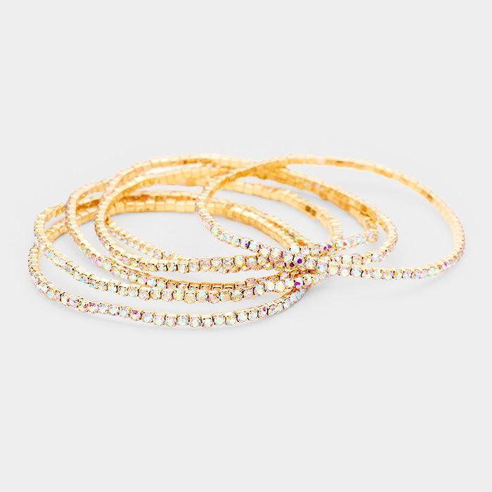 Gold 6PCS - Rhinestone Multi Layered Stretch Evening Bracelets - Jewelry Store by Erik Rayo