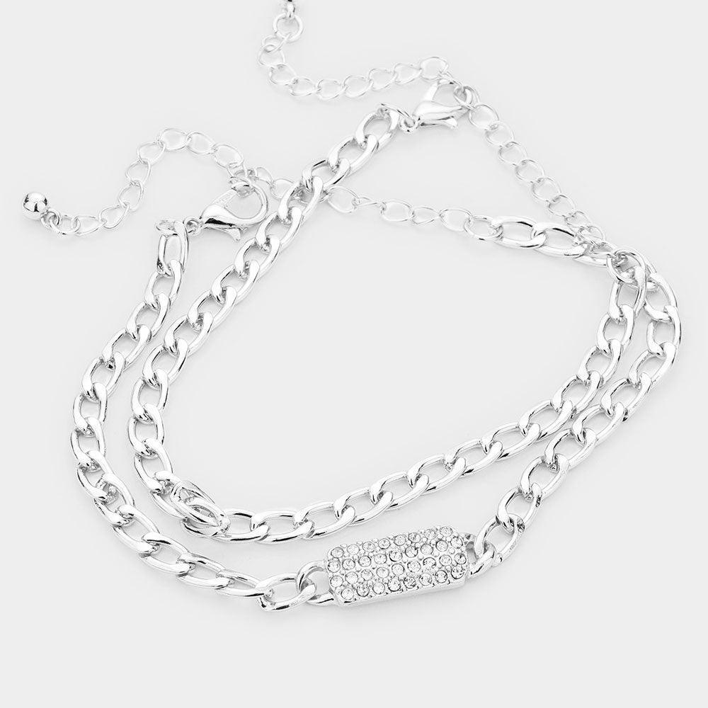 2PCS Rhinestone Embellished Rectangle Accented Metal Chain Bracelets - Jewelry Store by Erik Rayo