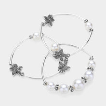 Load image into Gallery viewer, White 3PCS  Antique Silver Starfish Pointed Pearl Stretch Multi Layered Bracelets
