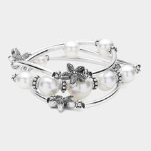 Load image into Gallery viewer, White 3PCS  Antique Silver Starfish Pointed Pearl Stretch Multi Layered Bracelets
