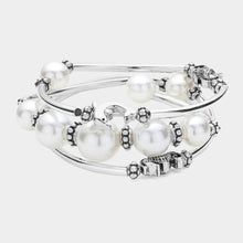 Load image into Gallery viewer, White 3PCS  Antique Silver Dolphin Sea Horse Pointed Pearl Stretch Multi Layered Bracelets
