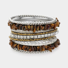 Load image into Gallery viewer, Brown 9PCS - Seafoam Pebble Beaded Metal Stack Bracelet
