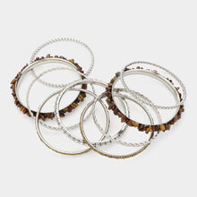 Load image into Gallery viewer, Brown 9PCS - Seafoam Pebble Beaded Metal Stack Bracelet
