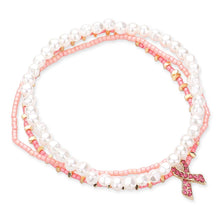 Load image into Gallery viewer, Pink 3PCS - Pink Ribbon Charm Pearl Beaded Stretch Bracelets
