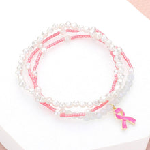 Load image into Gallery viewer, Pink 3PCS - Pink Ribbon Charm Pearl Beaded Stretch Bracelets
