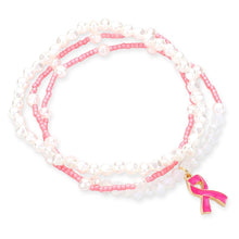 Load image into Gallery viewer, Pink 3PCS - Pink Ribbon Charm Pearl Beaded Stretch Bracelets
