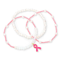 Load image into Gallery viewer, Pink 3PCS - Pink Ribbon Charm Pearl Beaded Stretch Bracelets
